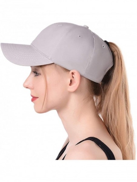 Baseball Caps Women's Ponytail Baseball Cap Messy High Bun Adjustable Plain Trucker Dad Hat - Cotton-grey - CF18NM4OTIX $15.35