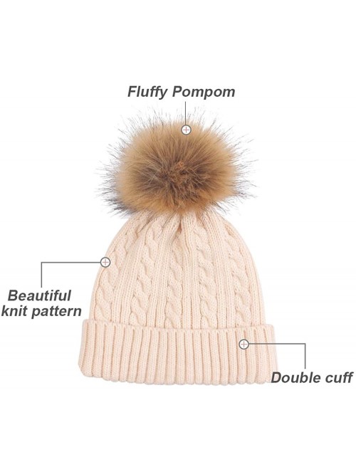 Skullies & Beanies 2 Pack Parent-Child Hat Winter Baggy Slouchy Beanie Hat Warm Knit Pom Pom Beanie for Women & Baby - Beige ...