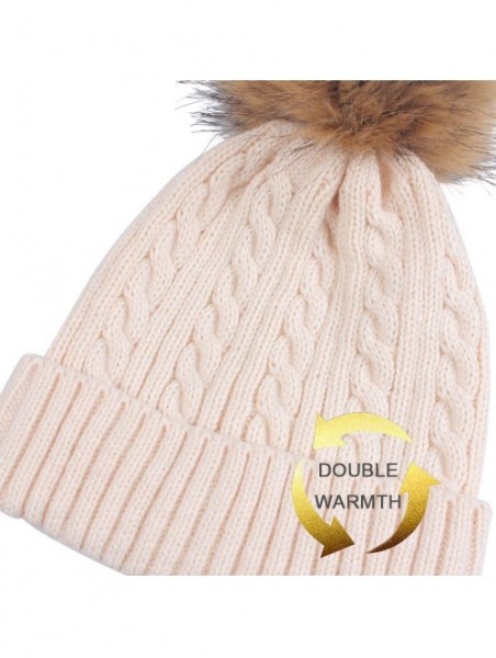 Skullies & Beanies 2 Pack Parent-Child Hat Winter Baggy Slouchy Beanie Hat Warm Knit Pom Pom Beanie for Women & Baby - Beige ...