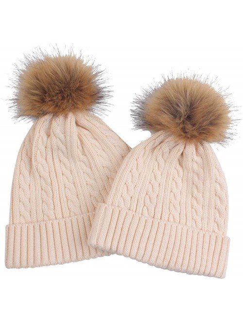 Skullies & Beanies 2 Pack Parent-Child Hat Winter Baggy Slouchy Beanie Hat Warm Knit Pom Pom Beanie for Women & Baby - Beige ...