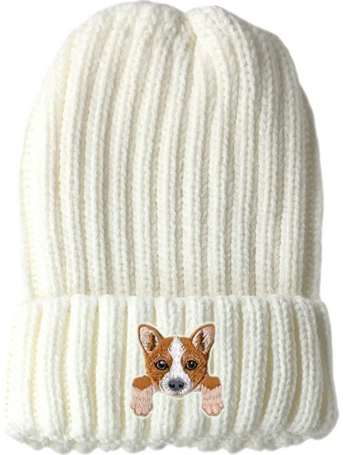 Skullies & Beanies [ Welsh Corgi ] Cute Embroidered Puppy Dog Warm Knit Fleece Winter Beanie Skull Cap - White - C1189RX9UDR ...