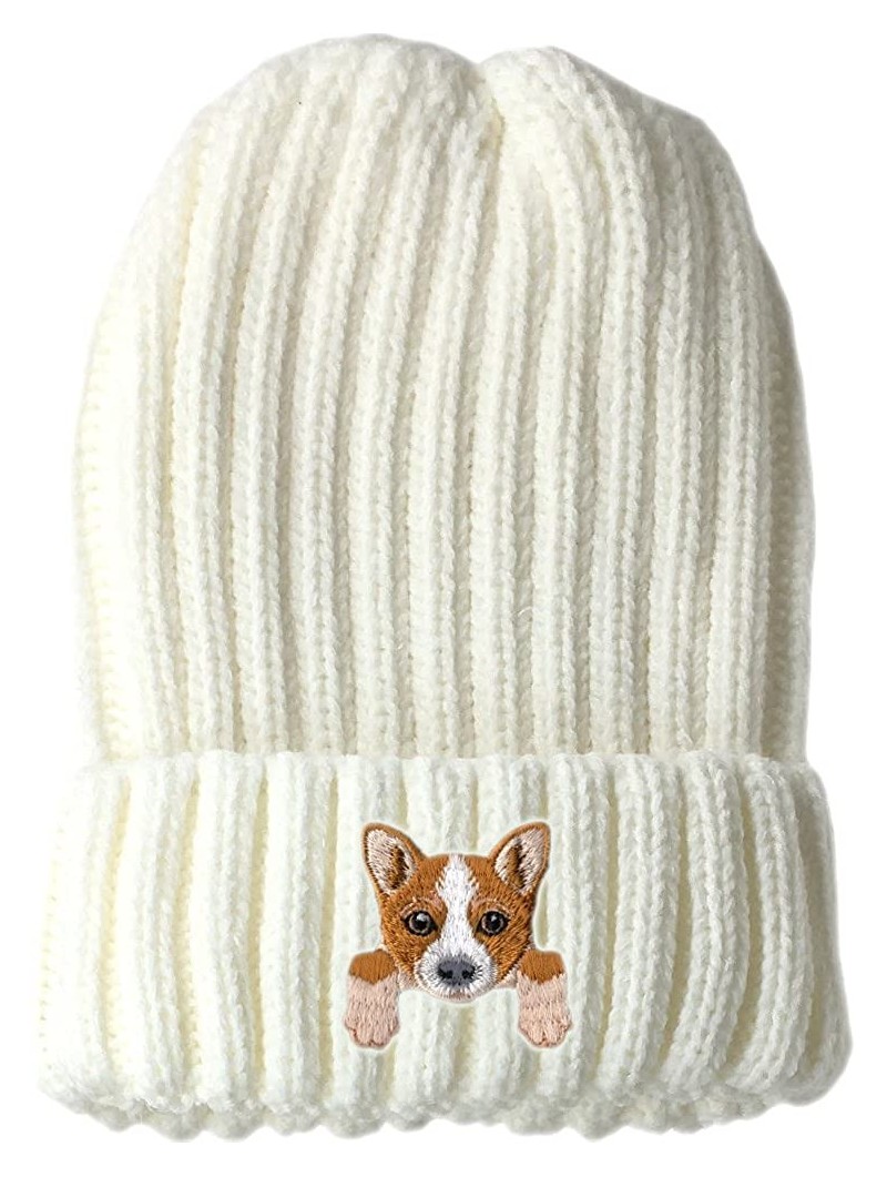 Skullies & Beanies [ Welsh Corgi ] Cute Embroidered Puppy Dog Warm Knit Fleece Winter Beanie Skull Cap - White - C1189RX9UDR ...