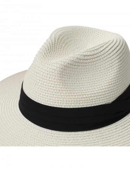 Sun Hats Women Straw Panama Hat Felt Fedora Beach Sun Hat Vintage Headband Wide Brim Straw Roll up Hat UPF 30+ - C61947R8XY9 ...