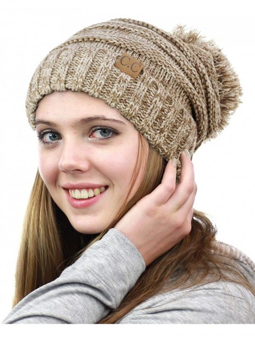 Skullies & Beanies Pom Pom Oversized Baggy Slouchy Thick Winter Beanie Hat - Taupe Mix - C718R4A6NQ5 $16.79