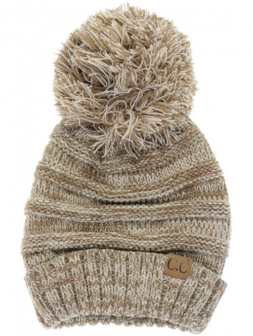 Skullies & Beanies Pom Pom Oversized Baggy Slouchy Thick Winter Beanie Hat - Taupe Mix - C718R4A6NQ5 $16.79