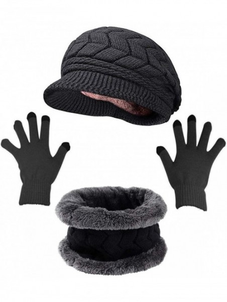 Newsboy Caps Winter Hats Gloves for Women Knit Warm Snow Ski Outdoor Caps Touch Screen Mittens - _Hat + Scarf + Gloves (Black...