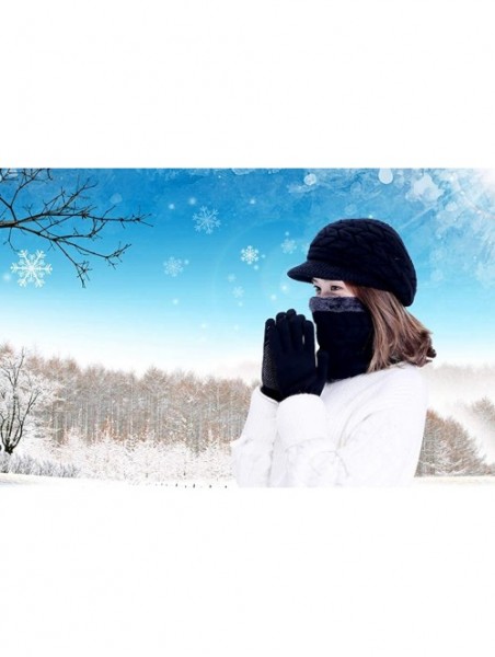 Newsboy Caps Winter Hats Gloves for Women Knit Warm Snow Ski Outdoor Caps Touch Screen Mittens - _Hat + Scarf + Gloves (Black...