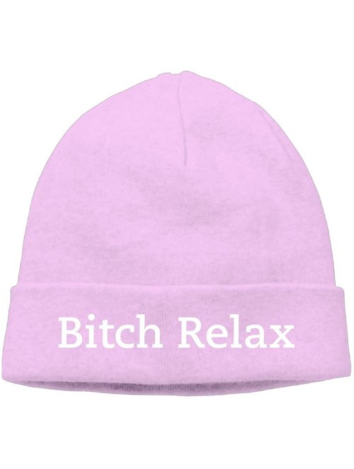 Skullies & Beanies Mens&Womens Bitch Relax Funny Outdoor Daily Beanie Hat Skull Cap Black - Pink - CB187R8Z7H5 $20.76