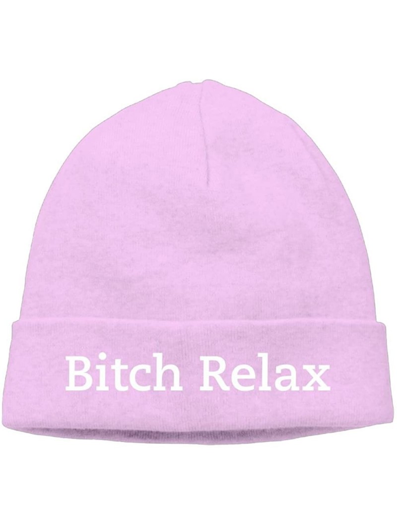 Skullies & Beanies Mens&Womens Bitch Relax Funny Outdoor Daily Beanie Hat Skull Cap Black - Pink - CB187R8Z7H5 $20.76