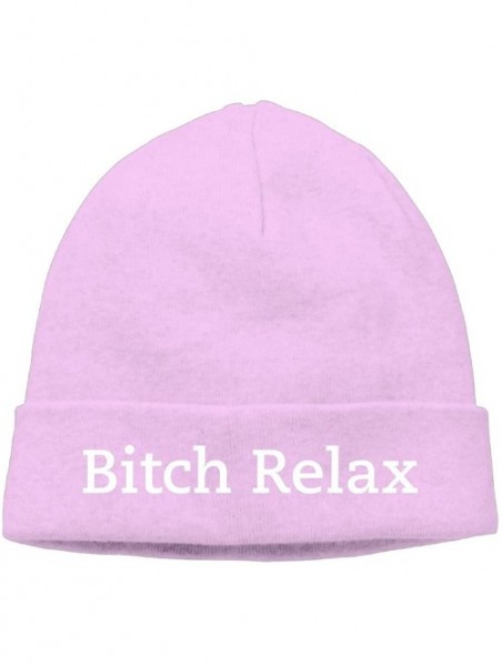 Skullies & Beanies Mens&Womens Bitch Relax Funny Outdoor Daily Beanie Hat Skull Cap Black - Pink - CB187R8Z7H5 $20.76