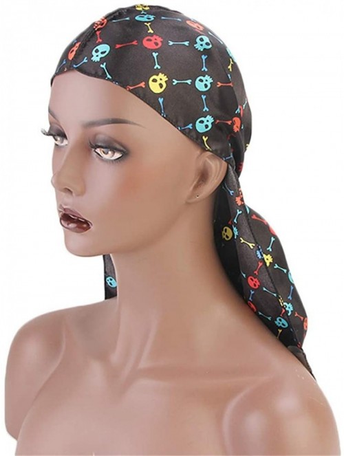 Skullies & Beanies Print Silky Durags Turban Silk Du Rag Waves Caps Headwear Do Doo Rag for Women Men - Tjm-05k-4 - CY197W792...