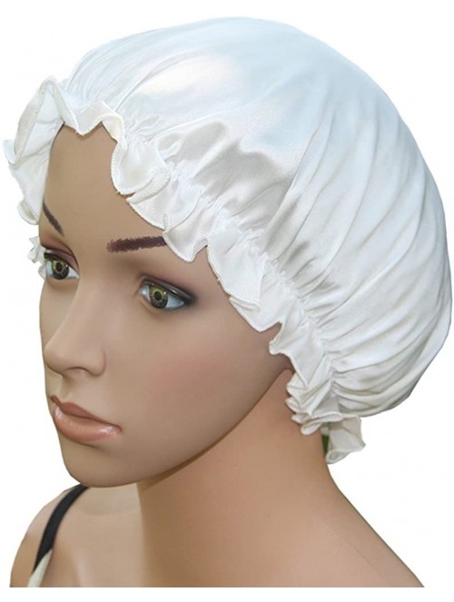 Skullies & Beanies Natural Silk Sleep Night Cap Head Cover Bonnet Hat for for Hair Beauty - White - CA18GY9U8A3 $23.66