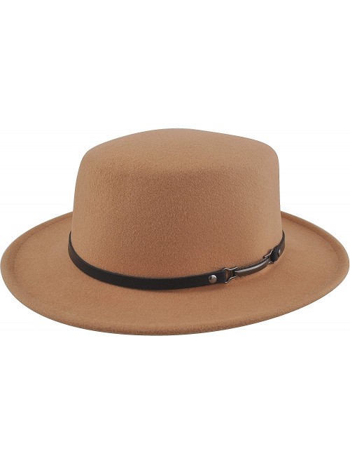 Fedoras Womens Felt Fedora Hat- Wide Brim Panama Cowboy Hat Floppy Sun Hat for Beach Church - Camel 3 - CO12BU5WXWN $16.20