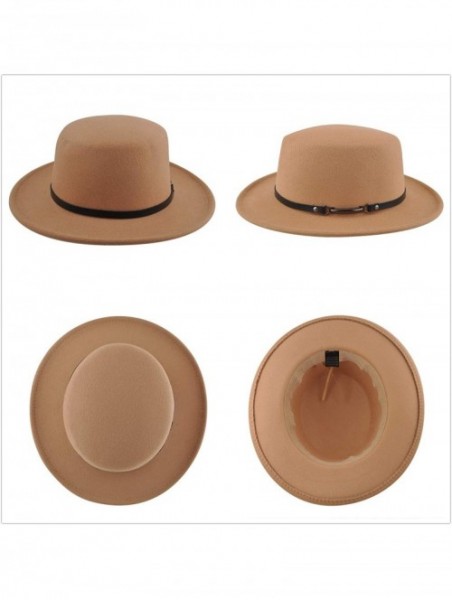 Fedoras Womens Felt Fedora Hat- Wide Brim Panama Cowboy Hat Floppy Sun Hat for Beach Church - Camel 3 - CO12BU5WXWN $16.20