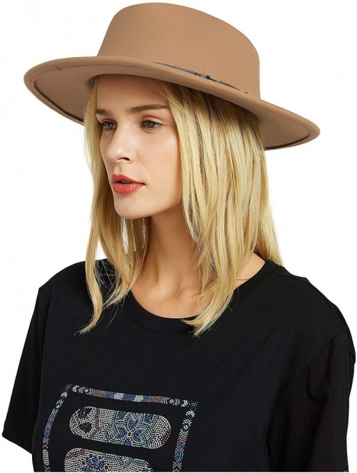 Fedoras Womens Felt Fedora Hat- Wide Brim Panama Cowboy Hat Floppy Sun Hat for Beach Church - Camel 3 - CO12BU5WXWN $16.20