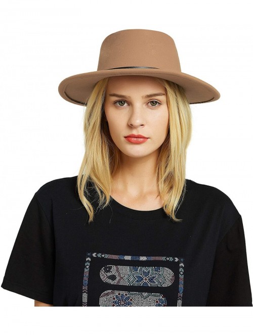 Fedoras Womens Felt Fedora Hat- Wide Brim Panama Cowboy Hat Floppy Sun Hat for Beach Church - Camel 3 - CO12BU5WXWN $16.20