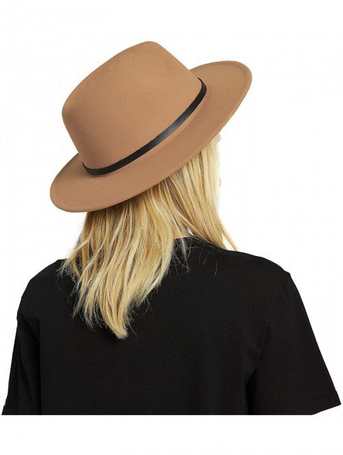 Fedoras Womens Felt Fedora Hat- Wide Brim Panama Cowboy Hat Floppy Sun Hat for Beach Church - Camel 3 - CO12BU5WXWN $16.20