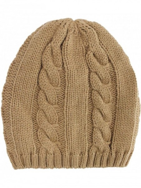 Skullies & Beanies Cable Knit 3 Piece Beanie Hat Texting Gloves & Matching Scarf Set - Beige - CV127O6K4YV $33.44