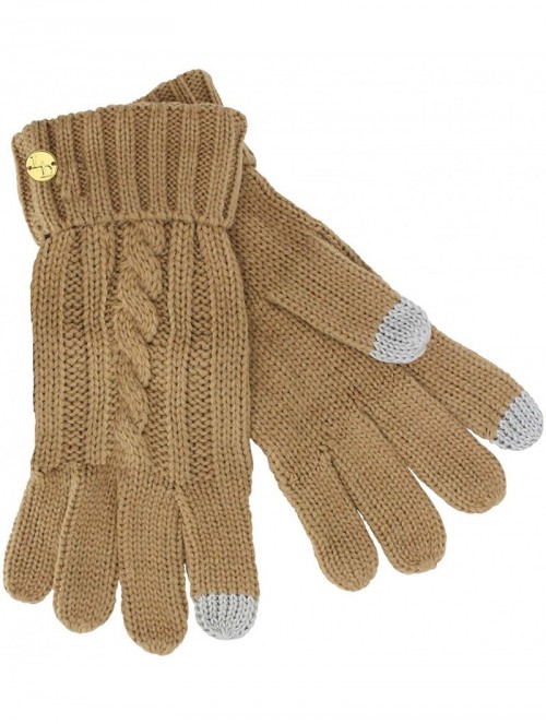 Skullies & Beanies Cable Knit 3 Piece Beanie Hat Texting Gloves & Matching Scarf Set - Beige - CV127O6K4YV $33.44