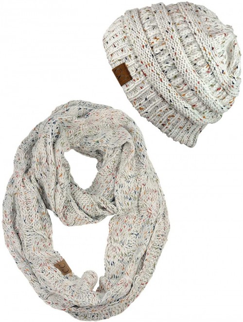 Skullies & Beanies Soft Stretch Colorful Confetti Cable Knit Beanie and Infinity Loop Scarf Set - Oatmeal - CW18KITXH0G $30.33