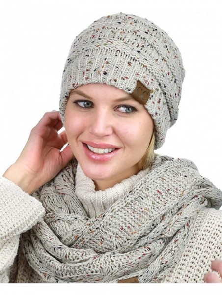 Skullies & Beanies Soft Stretch Colorful Confetti Cable Knit Beanie and Infinity Loop Scarf Set - Oatmeal - CW18KITXH0G $30.33