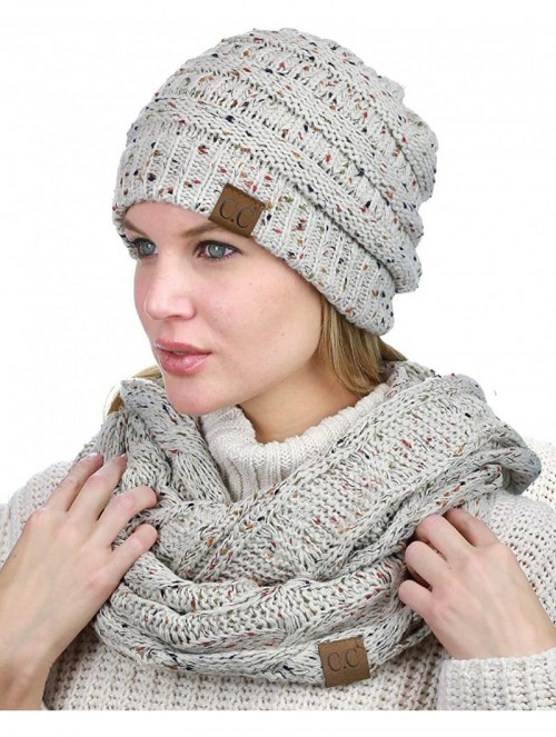 Skullies & Beanies Soft Stretch Colorful Confetti Cable Knit Beanie and Infinity Loop Scarf Set - Oatmeal - CW18KITXH0G $30.33