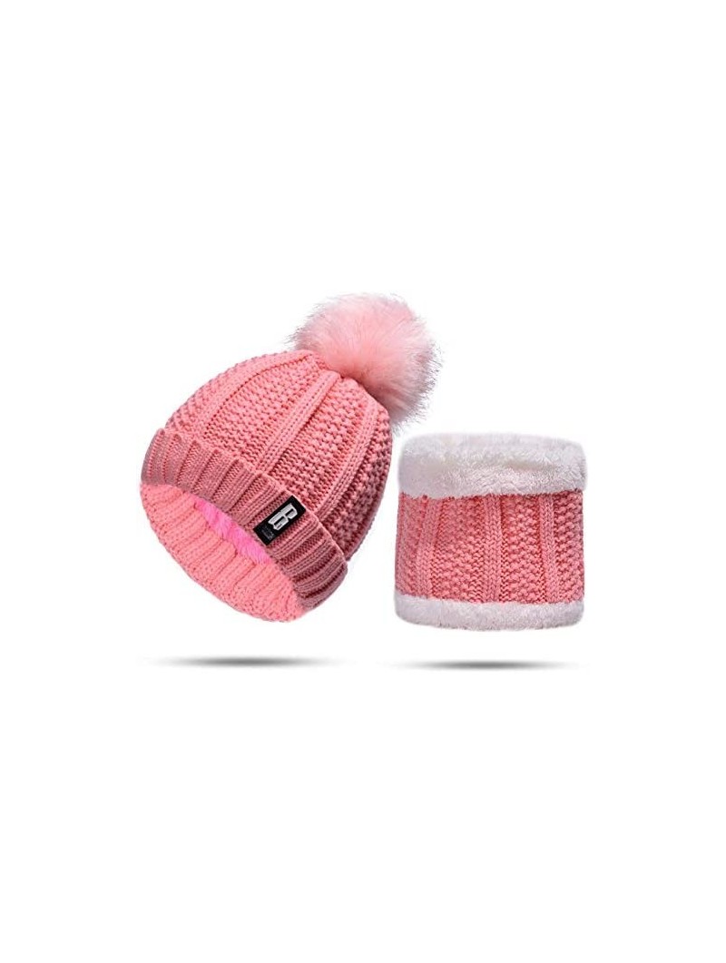 Skullies & Beanies Women Winter Knit Slouchy Beanie Chunky Baggy Hat with Faux Fur Pompom Soft Warm Ski Cap and Scarf - Pink ...