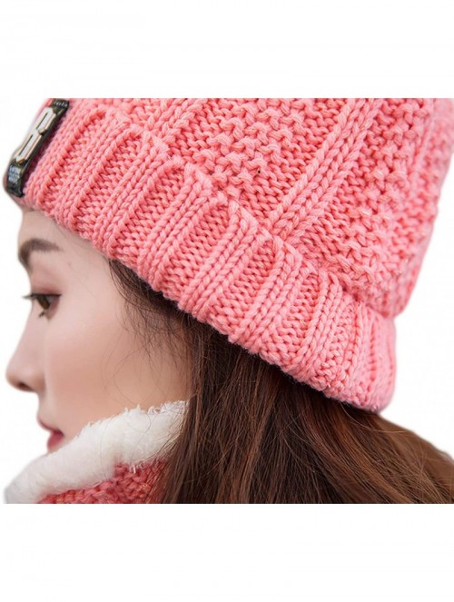 Skullies & Beanies Women Winter Knit Slouchy Beanie Chunky Baggy Hat with Faux Fur Pompom Soft Warm Ski Cap and Scarf - Pink ...