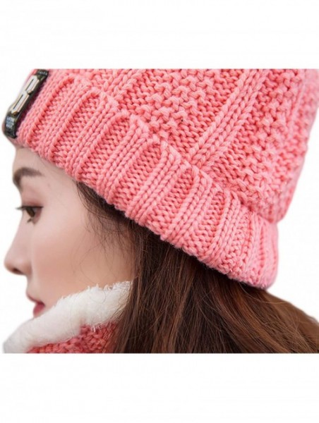 Skullies & Beanies Women Winter Knit Slouchy Beanie Chunky Baggy Hat with Faux Fur Pompom Soft Warm Ski Cap and Scarf - Pink ...