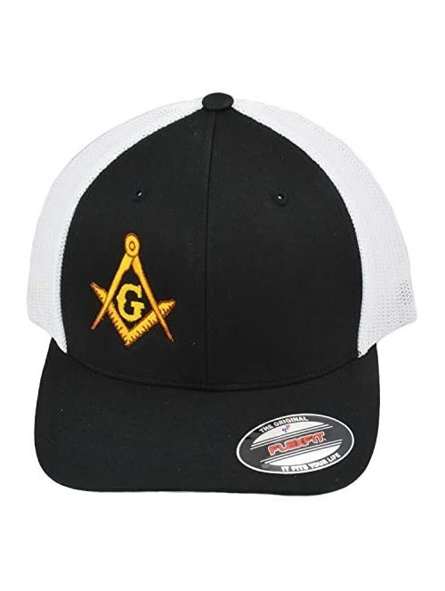 Baseball Caps Gold Square & Compass Embroidered Masonic Flexfit Adult Trucker Hat - Black - C711AZDUUYJ $32.10