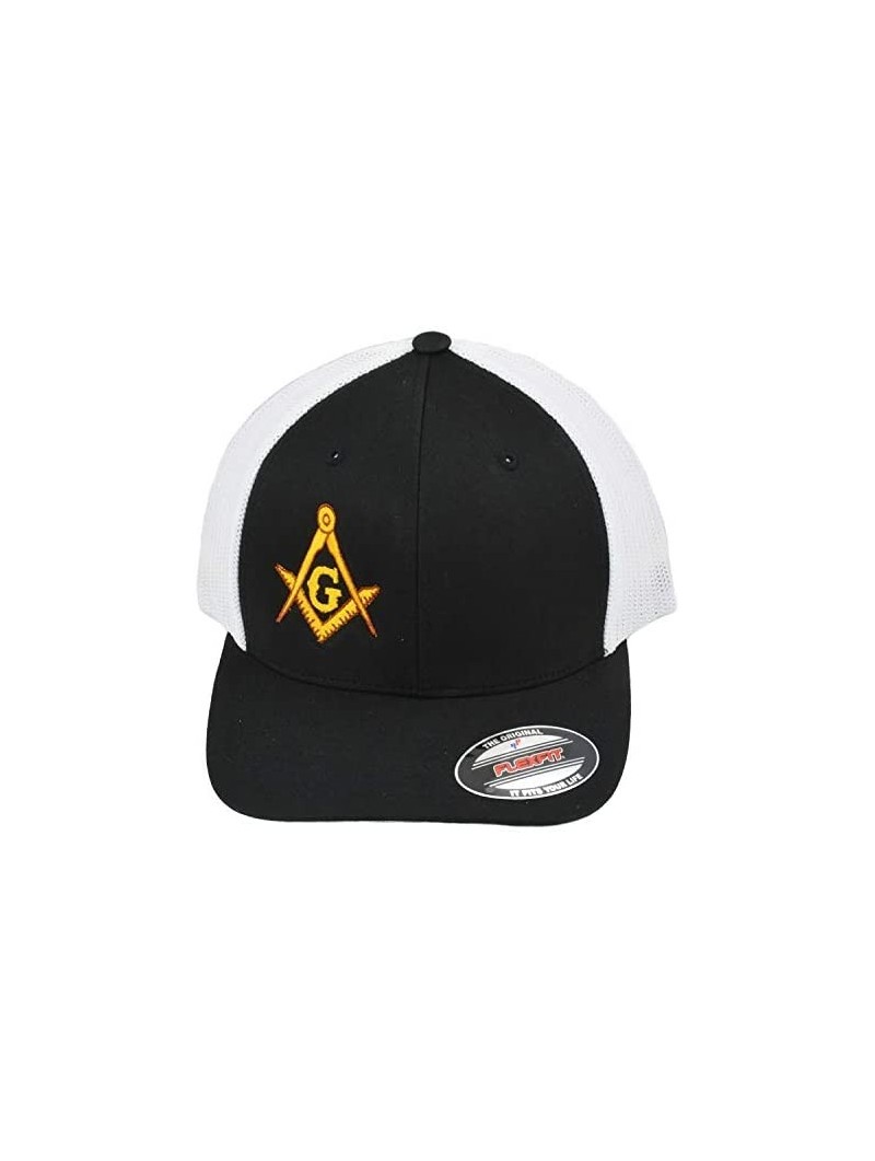 Baseball Caps Gold Square & Compass Embroidered Masonic Flexfit Adult Trucker Hat - Black - C711AZDUUYJ $32.10