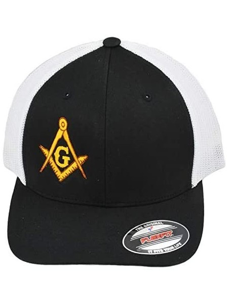 Baseball Caps Gold Square & Compass Embroidered Masonic Flexfit Adult Trucker Hat - Black - C711AZDUUYJ $32.10