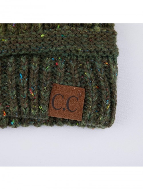 Skullies & Beanies Exclusives Unisex Ribbed Confetti Knit Beanie (HAT-33) - Olive Pom - CX18RZYE69K $15.73