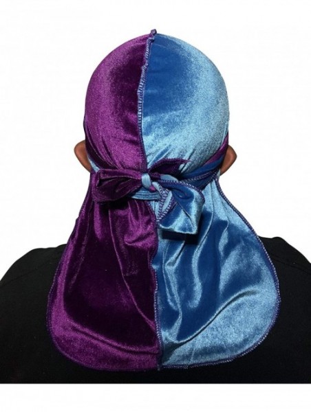 Baseball Caps Velvet Durag 360 Waves Extra Long Straps for Men - 2 Tone Baby Blue/Purple - C51948EAU44 $17.88