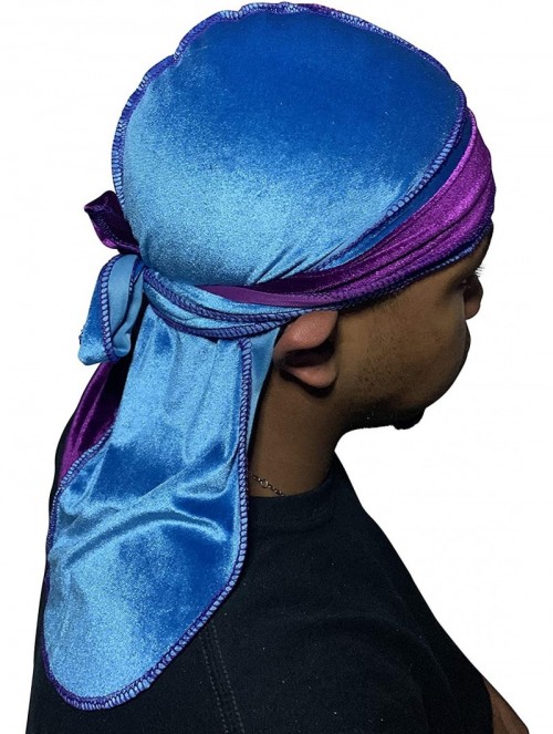 Baseball Caps Velvet Durag 360 Waves Extra Long Straps for Men - 2 Tone Baby Blue/Purple - C51948EAU44 $17.88