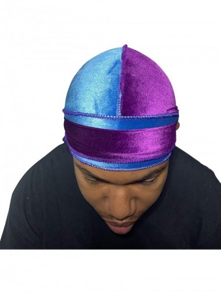 Baseball Caps Velvet Durag 360 Waves Extra Long Straps for Men - 2 Tone Baby Blue/Purple - C51948EAU44 $17.88