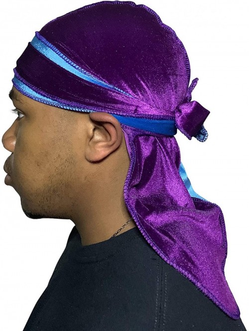 Baseball Caps Velvet Durag 360 Waves Extra Long Straps for Men - 2 Tone Baby Blue/Purple - C51948EAU44 $17.88