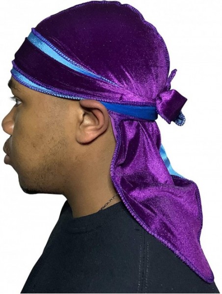 Baseball Caps Velvet Durag 360 Waves Extra Long Straps for Men - 2 Tone Baby Blue/Purple - C51948EAU44 $17.88