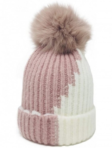 Skullies & Beanies knife Knitted Winter Snowboarding Slouchy - Pink & White - CY18IWXLSMS $16.12