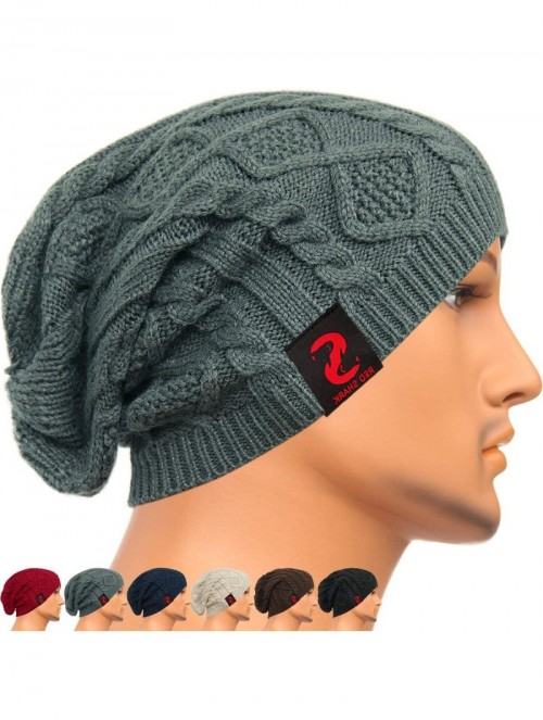 Skullies & Beanies Unisex Adult Winter Warm Slouch Beanie Long Baggy Skull Cap Stretchy Knit Hat Oversized - Grey - C51291EZF...