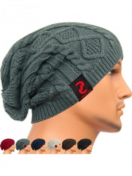 Skullies & Beanies Unisex Adult Winter Warm Slouch Beanie Long Baggy Skull Cap Stretchy Knit Hat Oversized - Grey - C51291EZF...