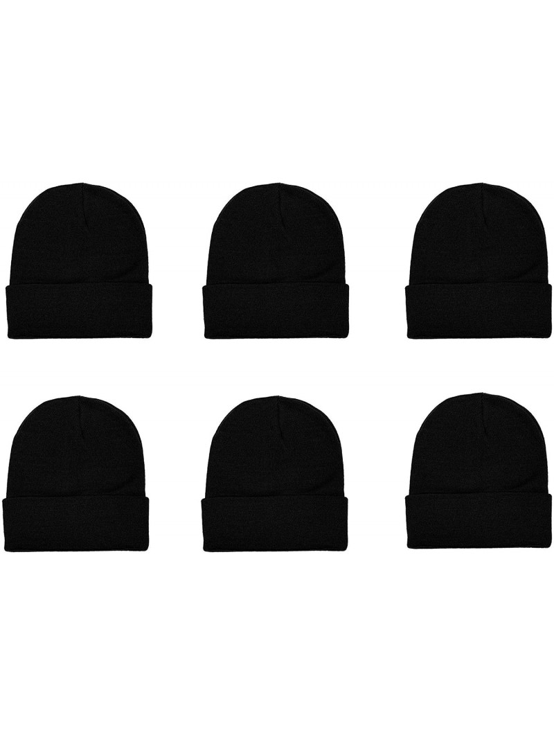 Skullies & Beanies Unisex Knitted Winter Beanie Hat 6 Pcs - Black - CF18K0MMGOA $23.23