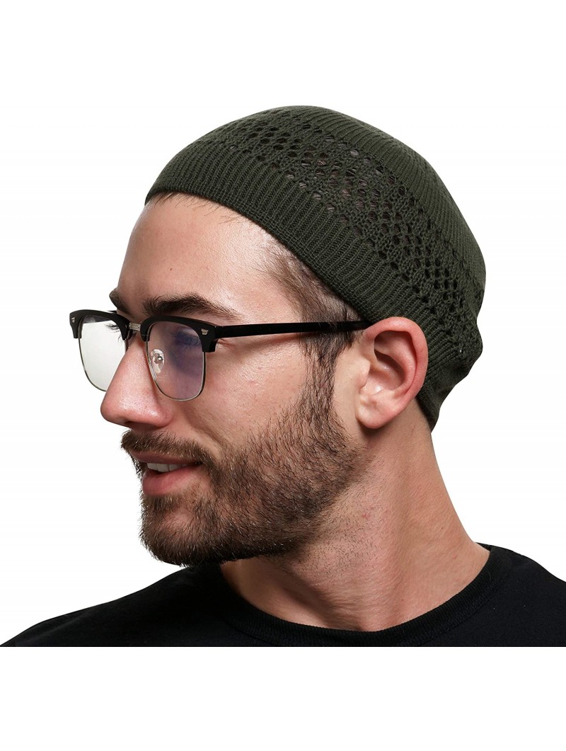 Skullies & Beanies 100% Cotton Lattice-Knit Skull Cap Beanie Kufi - Solid Colors and Cool Designs for Everyday Wear - Green -...