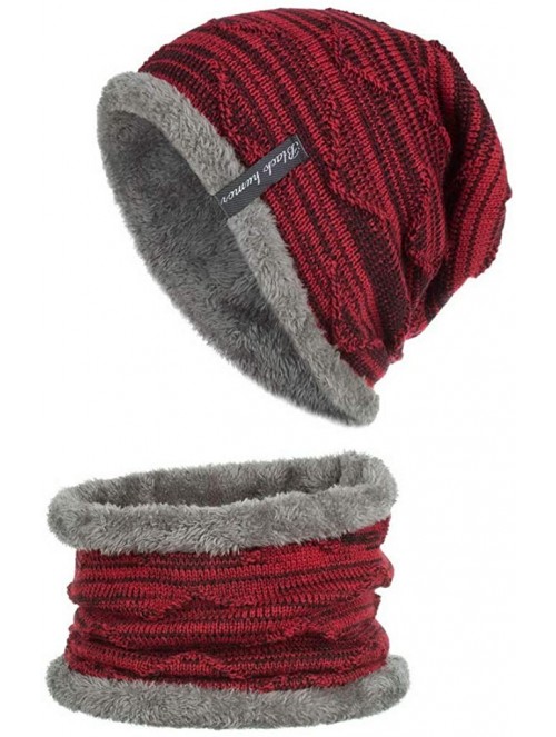Skullies & Beanies Men Women Winter Warm Stretchy Beanie Skull Slouchy Cap Hat Fleece Lined - Wine-b - C4192TN7Q5Q $20.57