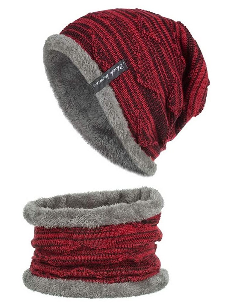 Skullies & Beanies Men Women Winter Warm Stretchy Beanie Skull Slouchy Cap Hat Fleece Lined - Wine-b - C4192TN7Q5Q $20.57