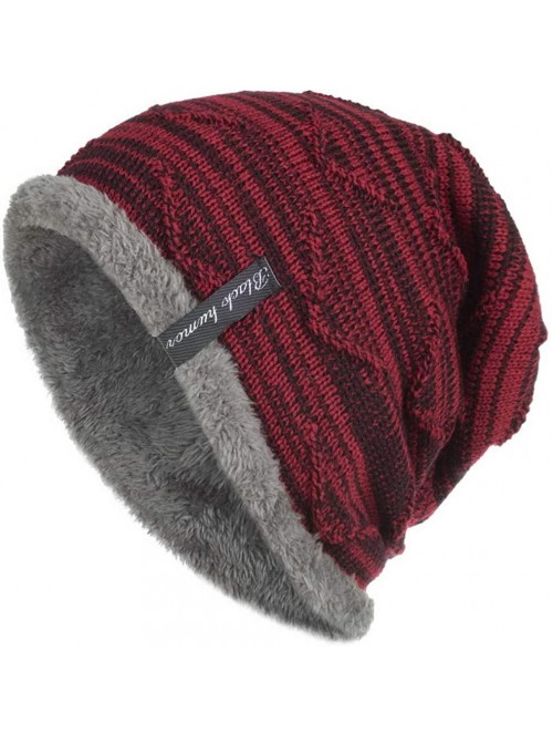 Skullies & Beanies Men Women Winter Warm Stretchy Beanie Skull Slouchy Cap Hat Fleece Lined - Wine-b - C4192TN7Q5Q $20.57