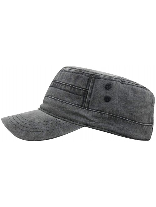 Baseball Caps Men's Cotton Flat Top Peaked Baseball Twill Army Military Corps Hat Cap Visor - 2019 Black - CT18R9T8IQI $14.81