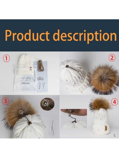 Skullies & Beanies Women's Slouchy Beanie Hat with Fur Pompom Warm Winter Hat - Beige( Gold Pompom) - CV185K7TQZE $18.87