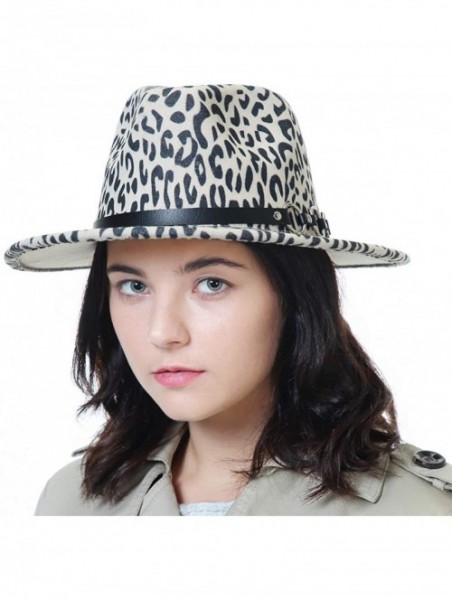 Fedoras Women Gold Belt Buckle Wool Felt Fedora Hat Winter Fashion Dress Panama Hat - Z- Beige Leopard Print - CC18A62246U $2...