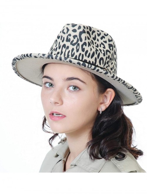 Fedoras Women Gold Belt Buckle Wool Felt Fedora Hat Winter Fashion Dress Panama Hat - Z- Beige Leopard Print - CC18A62246U $2...